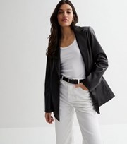 New Look Black Leather-Look Button Front Blazer